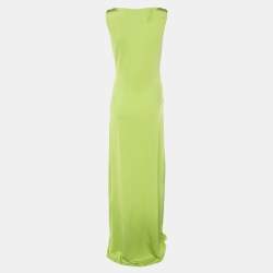 Pre Owned Roberto Cavalli Green Stretch Satin Sequin Embellished Long Dress M