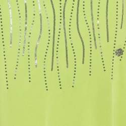 Pre Owned Roberto Cavalli Green Stretch Satin Sequin Embellished Long Dress M