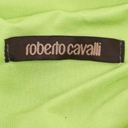 Pre Owned Roberto Cavalli Green Stretch Satin Sequin Embellished Long Dress M