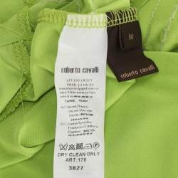 Pre Owned Roberto Cavalli Green Stretch Satin Sequin Embellished Long Dress M