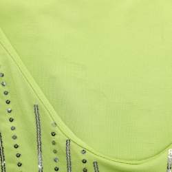 Pre Owned Roberto Cavalli Green Stretch Satin Sequin Embellished Long Dress M