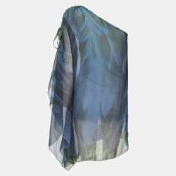 Pre Owned Roberto Cavalli Blue/Green Chiffon Off Shoulder Top M