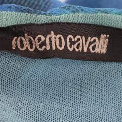 Pre Owned Roberto Cavalli Blue/Green Chiffon Off Shoulder Top M