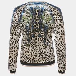 Pre Owned Roberto Cavalli Gym Multicolor Printed Velvet Zip -Up Jacket S 