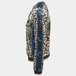 Pre Owned Roberto Cavalli Gym Multicolor Printed Velvet Zip -Up Jacket S 