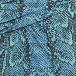 Pre Owned Roberto Cavalli Blue Snake Print Jersey Gathered Waist Maxi Skirt M