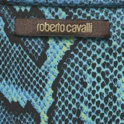 Pre Owned Roberto Cavalli Blue Snake Print Jersey Gathered Waist Maxi Skirt M
