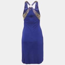 Pre Owned Roberto Cavalli Blue Beaded Jersey Short Dress S