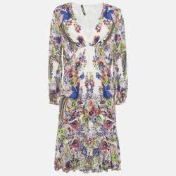 Pre Owned Roberto Cavalli Multicolor Floral Print Crepe Midi Dress M