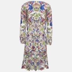 Pre Owned Roberto Cavalli Multicolor Floral Print Crepe Midi Dress M