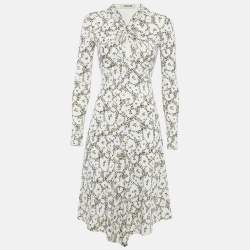 Pre Owned Roberto Cavalli White Animal Print Jersey Asymmetric Midi Dress S