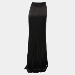 Pre Owned Roberto Cavalli Black Stretch Silk Maxi Skirt M