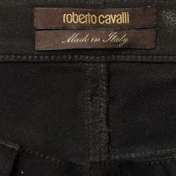 Pre Owned بنطلون جينز روبerto Cavalli ضيق مزين بالترتر دِنِم أسود متوسط / مقاس الخصر 30 بوصة