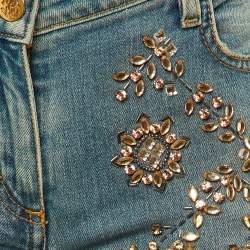 Pre Owned بنطلون جينز روبرتو كافالي بوت كات دنيم أزرق مرصع بالكريستال وسط 31 بوصة