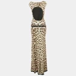 مملوكة مسبقًا Roberto Cavalli Beige Animal Printed Jersey Cutout Back Detail Long Dress M