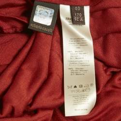 Pre Owned بلوزة روبرتو كافالي أكمام طويلة قماش جيرسي مكشكش أحمر مقاس صغير - سمول