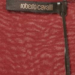 Pre Owned بلوزة روبرتو كافالي أكمام طويلة قماش جيرسي مكشكش أحمر مقاس صغير - سمول