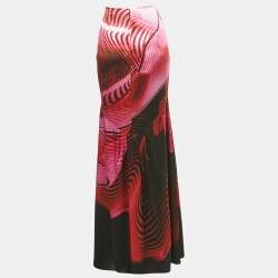 Pre Owned Roberto Cavalli Pink/Black Printed Silk Maxi Skirt M