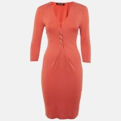 Pre Owned Roberto Cavalli Pink Knit Long Sleeve Mini Dress S