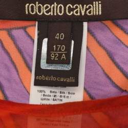 Pre Owned Roberto Cavalli Multicolor Printed Silk Chiffon Waist Tie Detail Kaftan Top S 