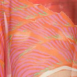 Pre Owned Roberto Cavalli Multicolor Printed Silk Chiffon Waist Tie Detail Kaftan Top S 