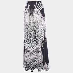 Pre Owned Roberto Cavalli Black Printed Jersey Maxi Skirt L