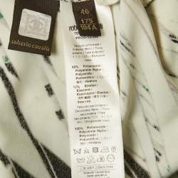 Pre Owned Roberto Cavalli Black /White Printed Lace Detail Jersey Top L