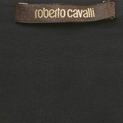 Pre Owned Roberto Cavalli Black /White Printed Lace Detail Jersey Top L