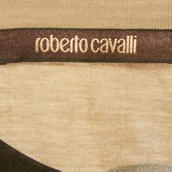 Pre Owned Roberto Cavalli Brown Snake Skin Print Cotton T-Shirt L