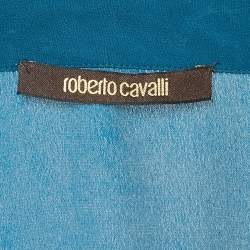 Pre Owned Roberto Cavalli Blue Sequin Embroidered Silk Shirt M