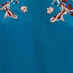 Pre Owned Roberto Cavalli Blue Sequin Embroidered Silk Shirt M