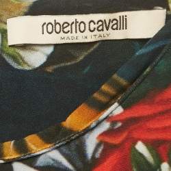 Pre Owned Roberto Cavalli Green Tropical Print Jersey Mini Dress L