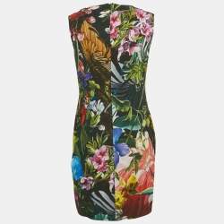 Pre Owned Roberto Cavalli Green Tropical Print Jersey Mini Dress L