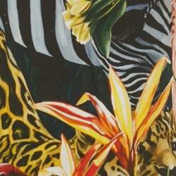 Pre Owned Roberto Cavalli Green Tropical Print Jersey Mini Dress L