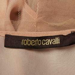Pre Owned Roberto Cavalli Beige Tie Dye Silk Frill Detail Top S