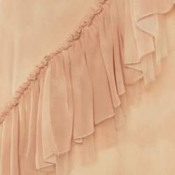 Pre Owned Roberto Cavalli Beige Tie Dye Silk Frill Detail Top S