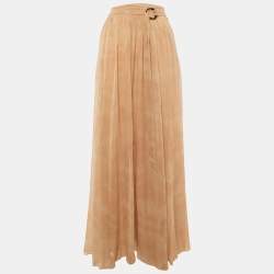 Pre Owned Roberto Cavalli Beige Tie Dye Silk Belted Maxi Skirt S 