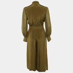Pre Owned Roberto Cavalli Olive Green Silk Wide Leg Jumpsuit S