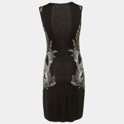 Pre Owned Roberto Cavalli Black Eagle Patterned Lurex Knit Short Dress S  