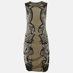 Pre Owned Roberto Cavalli Black Eagle Patterned Lurex Knit Short Dress S  