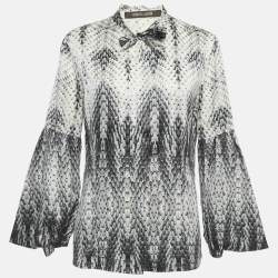 Pre Owned Roberto Cavalli White /Black Printed Neck Tie Detail Shirt L