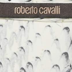 Pre Owned Roberto Cavalli White /Black Printed Neck Tie Detail Shirt L