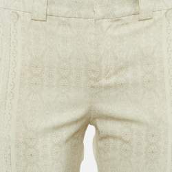 Pre Owned Roberto Cavalli Ivory/Grey Paisley Print Cotton Trousers S