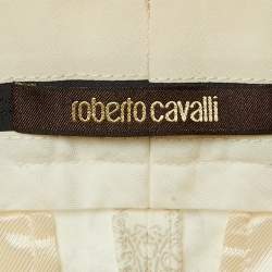 Pre Owned Roberto Cavalli Ivory/Grey Paisley Print Cotton Trousers S