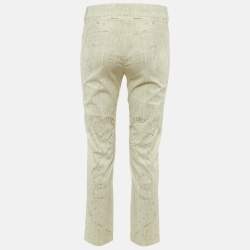 Pre Owned Roberto Cavalli Ivory/Grey Paisley Print Cotton Trousers S
