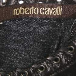Pre Owned Roberto Cavalli Black Floral Print Silk Lace-up Leather Tank Top M