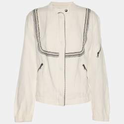 Pre Owned Roberto Cavalli Cream Linen Blend Zip Jacket M