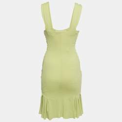 Pre Owned Roberto Cavalli Lime Green Crepe Ruched Mini Dress S