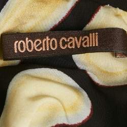Pre Owned Roberto Cavalli Black Printed Jersey Brooch Detail Halter Neck Top S