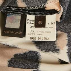 Pre Owned Roberto Cavalli Beige Printed Silk One shoulder Short  Dress S 